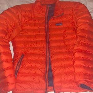 Bright orange men’s down Patagonia jacket